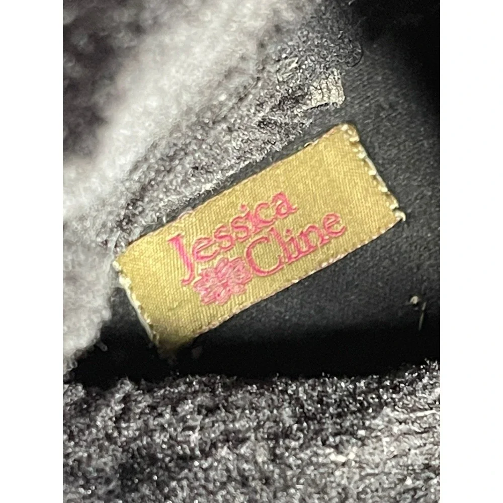 Jessica Cline Pacer Black Faux Suede Fur Trim Bow Mid Calf Boots Womens 9M